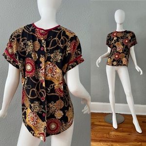 E Gadd  Black BAROQUE Ropes Button down Blouse.